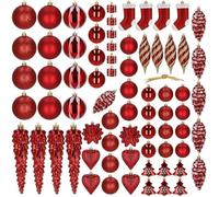 Boules de Noël - SPRINGOS - 72 pcs - Incassables - Plastique - Rouge et Or