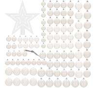 SPRINGOS Lot de 100 boules de sapin de Noël en plastique avec pointe de sapin - Boules blanches - Décoration pour Noël, fête, mariage