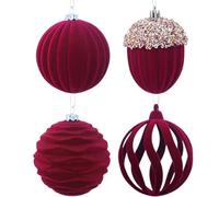 Boules De Noël Velours - Velours PVC 8cm 93g, Lot De 4 Pièces | Ornements Boule Peluche Rouge Bordeaux | Décorations Sapin Élégantes | Pour Maison De Fête, Couronne, Cheminée, Suspension Et Décoration