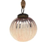 Boules de Noël vintage roses Ø7cm - Set de 6 boules en verre avec reflets argentés et cordon de jute - Décorations exclusives pour l'arbre de Noël