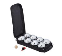 Relaxdays Lot de 8 Boules de pétanque métalliques, avec cochonnet et mètre, Sacoche, Jeu en extérieur, argenté et Noir