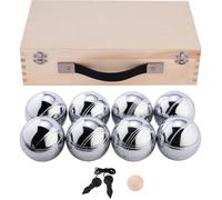 Boules de Pétanque Doublettes 8 Boules Métal Chromées 74 mm 720 g Coffret Bois et Accessoires