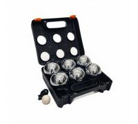 Boules de pétanque Relaxdays, 6 boules en acier, ensemble avec boule cible, mesureur de distance et coffret, noir/argent