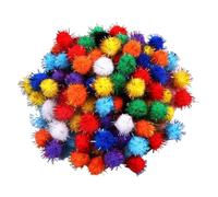 Boules de pom à pompons et colorés, boules de jouets pour chats, artisanat à paillettes | 100x mini-boules moelleuses avec effet étincelant, jouets de chat amusants et interactifs et matériau décorati