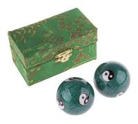Boules de santé Qi Gong - LA CHINEUSE - Yin Yang - 45 mm - émail cloisonné - vert - coffret satiné