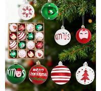 Boules de Sapin de Noël, Boule de Noel Rouge, Vert et Blanc, Boules de Noël Décoratives, Décoration pour l'arbre de Noël, Equipées d'une Corde Emballage de Papier Kraft
