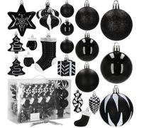 Boules de sapin de Noël - SPRINGOS® - 77 pcs - Incassables - Décoration élégante - Noir