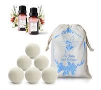 Boules de séchage en laine, 6 boules de séchage anti-froissage et attrape-cheveux avec 2 huiles essentielles Talc, boules de séchage en laine avec parfum de lessive LUMINER