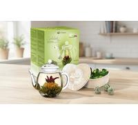 Boules de thé fleuri Creano : coffret cadeau spécial thé vert avec théière
