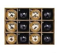 Boules Disco 8cm Lot de 12 Décoration pour fête Boules Disco(Black Gold) | pour surface haute réflexion, crée des jeux de lumière dynamiques, pour idéal pour soirées dansantes, crochets inclus