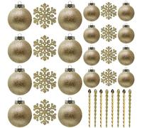 Boules dorées pour décorations d'arbre de Noël en Plastique incassable 60 mm et 80 mm Boules de Neige pailletées Glaçons Flocons de Neige Ornement Lot de 32
