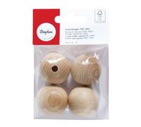 Rayher 6249200 Boules en Bois Brut FSC percées Ø 30 mm 6 mm, Beige