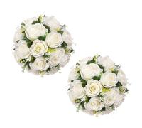 Boules Fleurs Artificielles pour Centres Table, 26CM Diamètre Boules de Roses Rondes, Bouquets de Roses de Mariage, Fleur Artificielle Deco, Décoration en Rose De L’étagère Au Mariage Fête (Blanc)