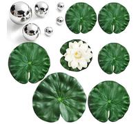 Boules Flottantes pour Mini Étang, avec 6 Boule Réfléchissante Flottante, 6 Feuilles de Lotus Artificielles, 1 Nénuphars Artificiels, Boules Réfléchissantes en Acier Inoxydable, pour Bassin, Fontaine