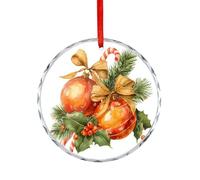 Boules rouges oranges avec aiguilles de pin en cristal à suspendre pour décoration de sapin de Noël