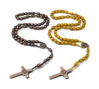 BOULESENM 2 pièces Collièr Chapelet,Collier Chapelèt Croix Catholiquè,Chapelet Catholique Femme,Chapelèt Bois,pour Chrétiens Catholiques Communion Religieuse, Baptême, Messe, Bible