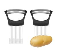 BOULESENM 2PCS Porte Tranche Oignons,Coupe Oignon Support à Oignons Amélioré Pour Trancher,Porte-oignon en Acier Inoxydable,Coupe Legume,Hachoir à Légumes Manuel et Sûr