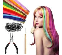 BOULESENM 50 Piece Kit Extension de Cheveux Colorés, Meche Colorée pour Cheveux, Extension de Meches chéveuxs Tresse chéveuxs avec 150 Perles et Crochet