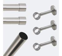 BOULET Kit barre à rideaux 2m50 Tendance 28mm Mur Pommeau Nickel Mat