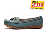 Boulevard Camila Femmes Classique Smart Décontracté Cuir Pompons Mocassins Bleu