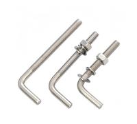 Boulons d'ancrage en acier inoxydable 304 en forme de L avec écrous et rondelles, tailles M4, M5, M6, M8, M10 et M12. Vis à angle droit et boulon carré.(M12x150mm 1Set)