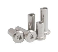 Boulons de meubles, vis à tête hexagonale, lot 5/10 pièces M3 M4 M5 M6 en acier inoxydable, plate six pans creux, connecteur rivet, manchon d'insertion, écrou borgne(5pcs M6 (OD 8mm),16mm(L))