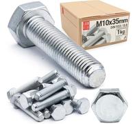 Boulons hexagonaux M10x35 DIN 933 acier galvanisé 8.8, filetage complet, vis hexagonales, visserie boulonnerie pour assemblage métal, construction, bricolage, 1 kg (env. 33 pcs)