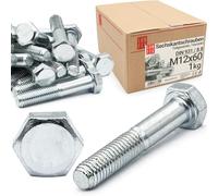 Boulons hexagonaux M12x60 DIN 931 acier galvanisé 8.8, filetage partiel, vis hexagonales, visserie boulonnerie pour assemblage métal, construction, bricolage, 1 kg (env. 15 pcs)