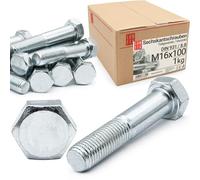 Boulons hexagonaux M16x100 DIN 931 acier galvanisé 8.8, filetage partiel, vis hexagonales, visserie boulonnerie pour assemblage métal, construction, bricolage, 1 kg (env. 5 pcs)