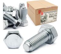 Boulons hexagonaux M6x16 DIN 933 acier galvanisé 5.8, filetage complet, vis hexagonales, visserie boulonnerie pour assemblage métal, construction, bricolage, 1 kg (env. 188 pcs)