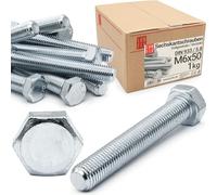 Boulons hexagonaux M6x50 DIN 933 acier galvanisé 5.8, filetage complet, vis hexagonales, visserie boulonnerie pour assemblage métal, construction, bricolage, 1 kg (env. 90 pcs)