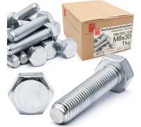 Boulons hexagonaux M8x30 DIN 933 acier galvanisé 5.8, filetage complet, vis hexagonales, visserie boulonnerie pour assemblage métal, construction, bricolage, 1 kg (env. 60 pcs)