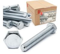 Boulons hexagonaux M8x80 DIN 933 acier galvanisé 8.8, filetage complet, vis hexagonales, visserie boulonnerie pour assemblage métal, construction, bricolage, 1 kg (env. 30 pcs)