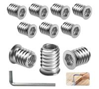 BOUMVID Insert Fileté Bois M8 x 15mm, 10 Pièces Douille Filetée Visser Écrous à Bois Acier au Carbone Zinc Intérieur Manchons a Visse Vis Tête, Inserts D'écrou Ecrou Hexagonal pour Meubles en Bois