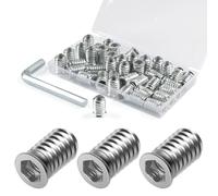 BOUMVID Insert Fileté Bois M8 x 15mm, 40 Pièces Douille Filetée Visser Écrous à Bois Acier au Carbone Zinc Intérieur Manchons a Visse Vis Tête, Inserts D'écrou Ecrou Hexagonal pour Meubles en Bois