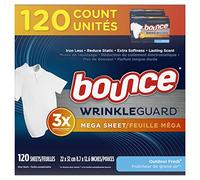 Bounce WrinkleGuard Mega Lot de 2 paquets de 60 feuilles adoucissantes et anti-plis, parfum frais pour l'extérieur, 120 pièces