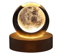 Bouncies Veilleuse Boule De Cristal LED, Lampe De Projection Boule De Cristal 3D, Lampe De Chevet en Bois, Style Éclectique, Matériaux Verre et Bois, Couleur Transparente