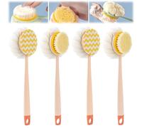 Boundbreed 2-in-1 Bath Scrubber & Back Brush - Extra Long Handle, Soft Bristles, Exfoliating Shower Ball, Double-Side Body Scrubber Soft Texture, Body Exfoliator for Bath or Dry Brush (4Pcs/B)