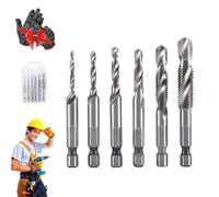 Boundbreed/Beneficiak 3 in 1 Spiral Tap Hex Shank Drill Bit Set, Metric Combination Threading Tools Kit, 1/4" Hex Shank 3 Functions in 1, Professional Thread Tap Drills Bit Tools Kit (Silver x 5Pc)