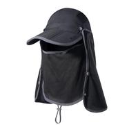 Boundless Voyage Chapeau de soleil amovible d'extérieur à 360 ° UPF 50+ avec couvre-visage et rabat pour le cou, le camping, la randonnée, la pêche, la jungle pour homme et femme, Noir , M-L