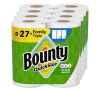Bounty Lot de 8 rouleaux de papier essuie-tout triple famille = 27 rouleaux normaux Blanc