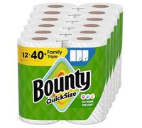 Bounty Quick Size Lot de 12 rouleaux de papier essuie-tout familial triple = 40 rouleaux ordinaires Blanc