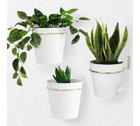 Bouqlife Lot de 3 Pots de Fleurs muraux pour Plantes d'intérieur de 15,2 cm avec Anneau en métal avec Auto-arrosage - Pot de Fleurs à Suspendre - Doré/Blanc