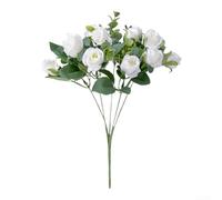 Bouquet artificiel d'apparence naturelle avec roses et eucalyptus pour table de mariage, buffet, décoration de coin de petit-déjeuner (blanc)