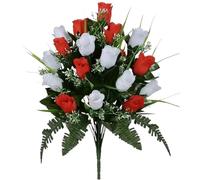 Bouquet artificiel de condoléances en soie pour cimetière Lys rouges avec marguerites blanches et roses rouges (1) bouquet décoratif (A, 40 x 30 cm)