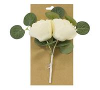 BOUQUET ARTIFICIEL ROSES EUCALYPTUS 15CM IVOIRE