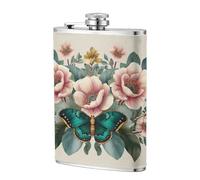 Bouquet Botanique Flowers - Flasque de poche en acier inoxydable - Motif papillons - 236,8 g - Pour papa, garçon d'honneur, mariage, voyage, camping