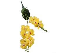 Bouquet de 12 fleurs d'orchidée papillon artificielles avec tiges de 50 cm pour décoration de mariage et utilisation florale d'intérieur (jaune)