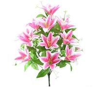 Bouquet de 18 têtes de lys artificiels avec pétales réalistes et texture en relief pour la maison, le bureau et l'espace d'événement (rose foncé)