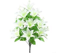 Bouquet de 18 têtes de lys artificiels avec pétales réalistes et texture en relief pour la maison, le bureau et l'espace d'événement (blanc)